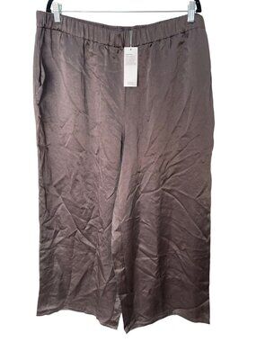 Eileen Fisher Brown Textured Satin Elastic Wide-Leg Pants Women’s Sz 1X $228 NWT